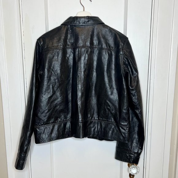 Vintage Liz Claiborne Shiny Leather Zip-Front Jacket - XL Lizsport - Picture 2 of 8
